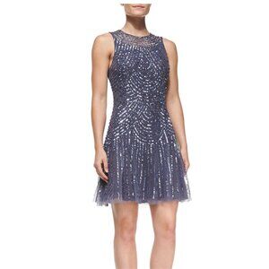 Aidan Mattox Sleeveless Beaded and Sequenced Pattern Cocktail Dress